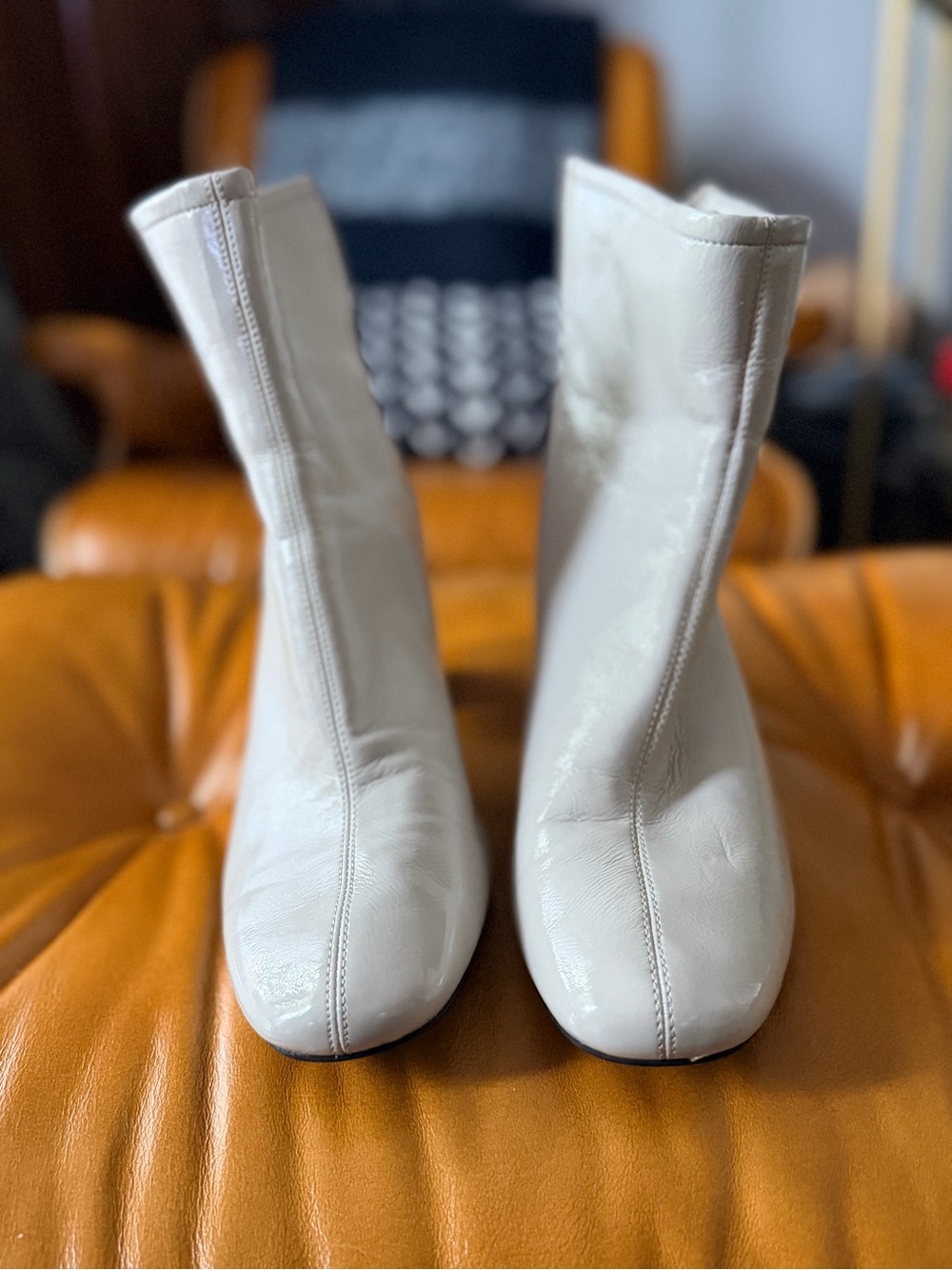 Zara Dove Grey High Ankle Patent Heeled Boots